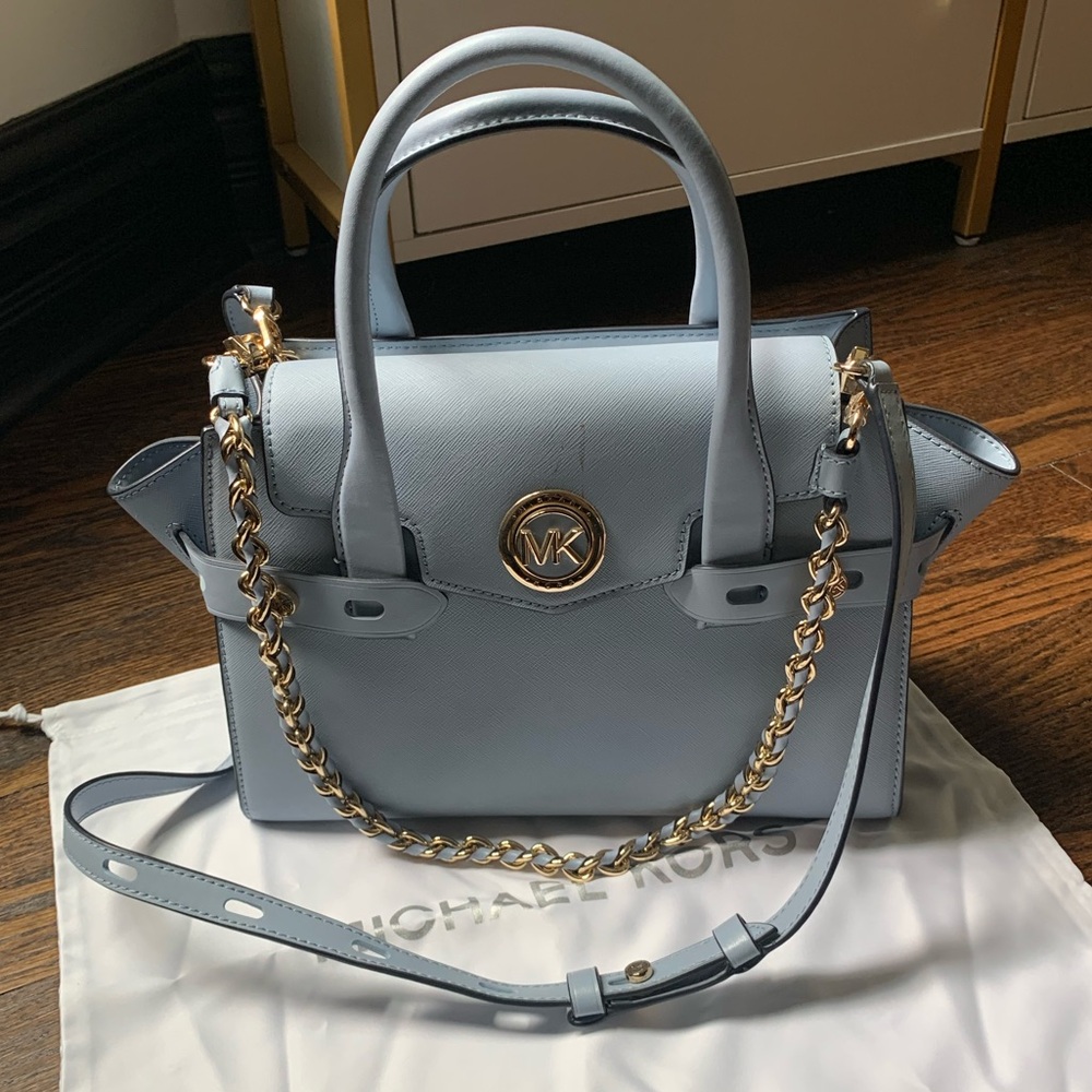 Michael Kors Blue Satchel with Gold Hardware